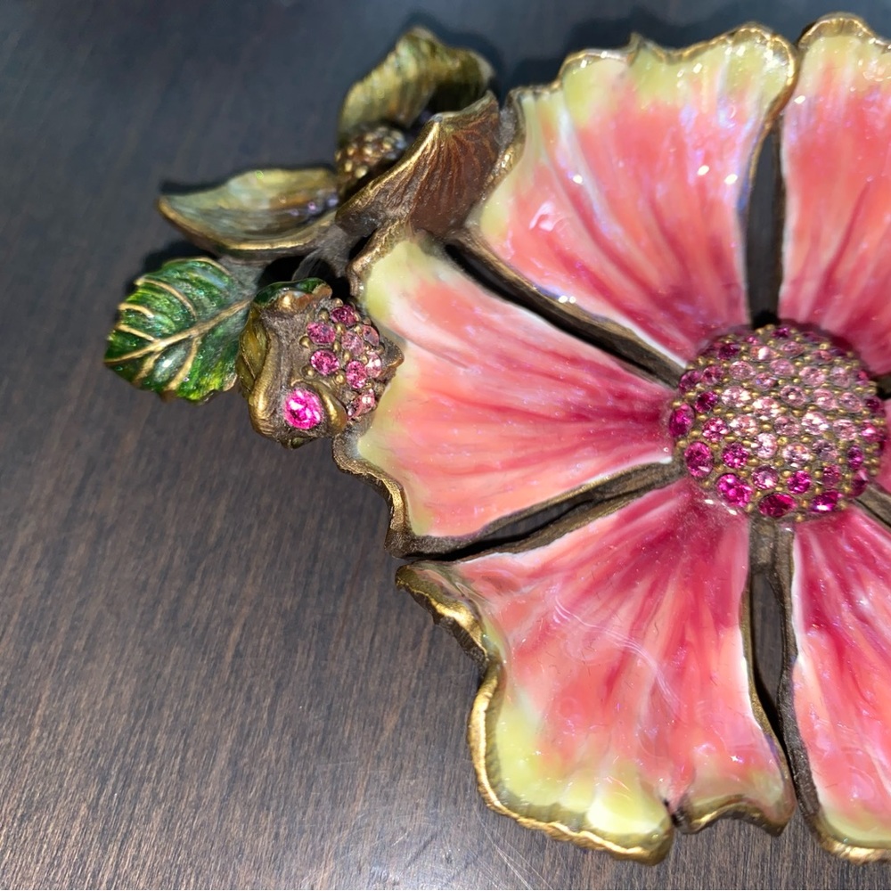 Jay Strongwater Maya Anemone Trinket Tray Rose Celadon With Swarovski